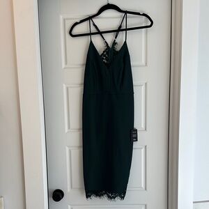 Lulu's Dark Green Lace Midi Dress